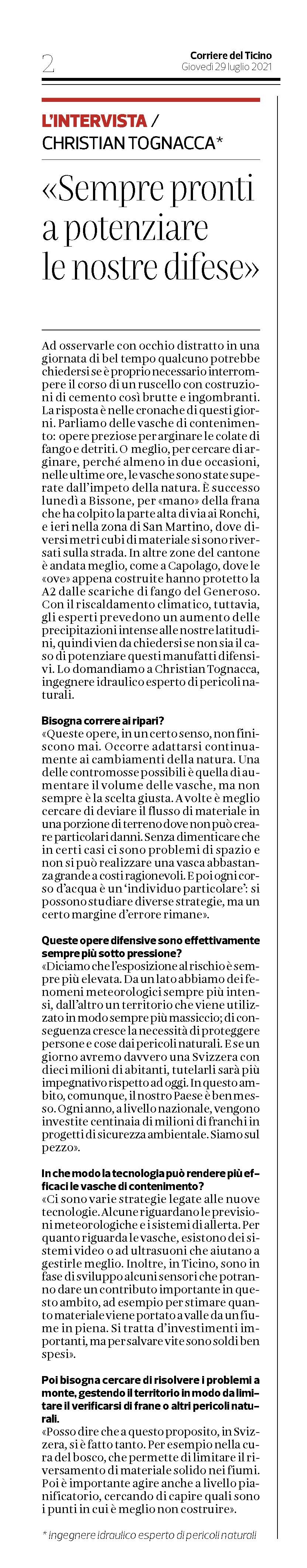 Corriere del Ticino - 29 luglio 2021
